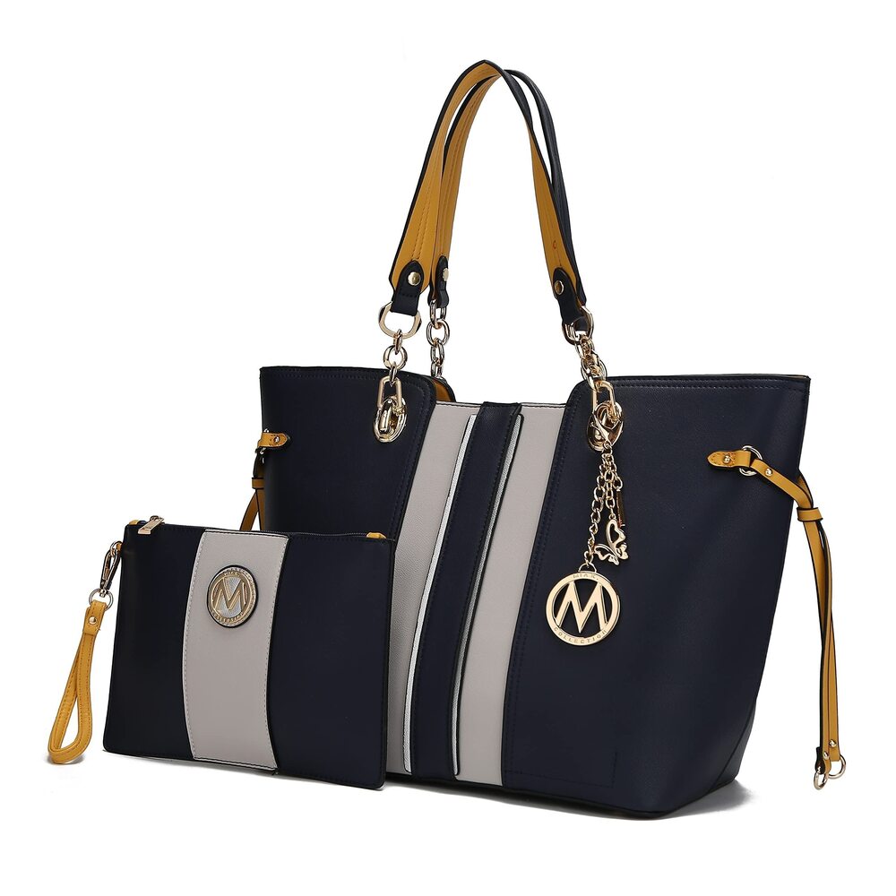 4644 MKF Shoulder Bag & Wristlet Pouch Purse Set: PU Leather Tote Handbag –